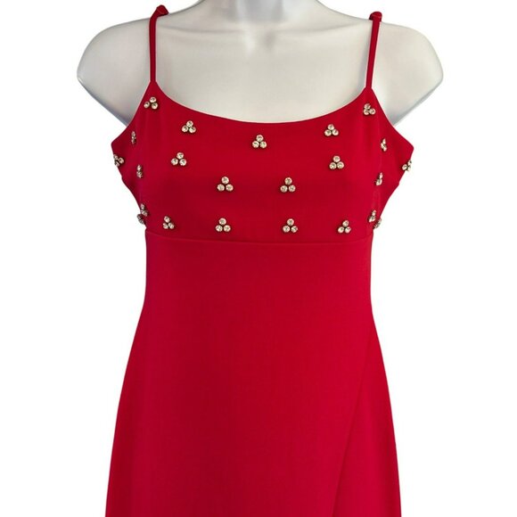 Y2K City Studio Red Rhinestone Embellished Cocktail Dress Size 7/8 Sleeveless - Picture 2 of 7